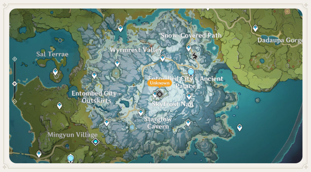 map of dragonspine region in genshin